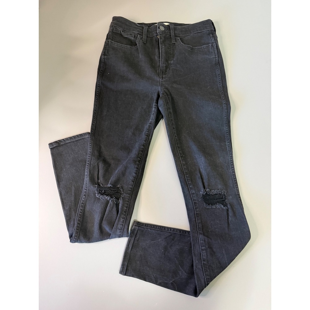 Madewell 10 Roadtripper High Rise Skinny Jeans Black Distressed Ripped Knee 26
